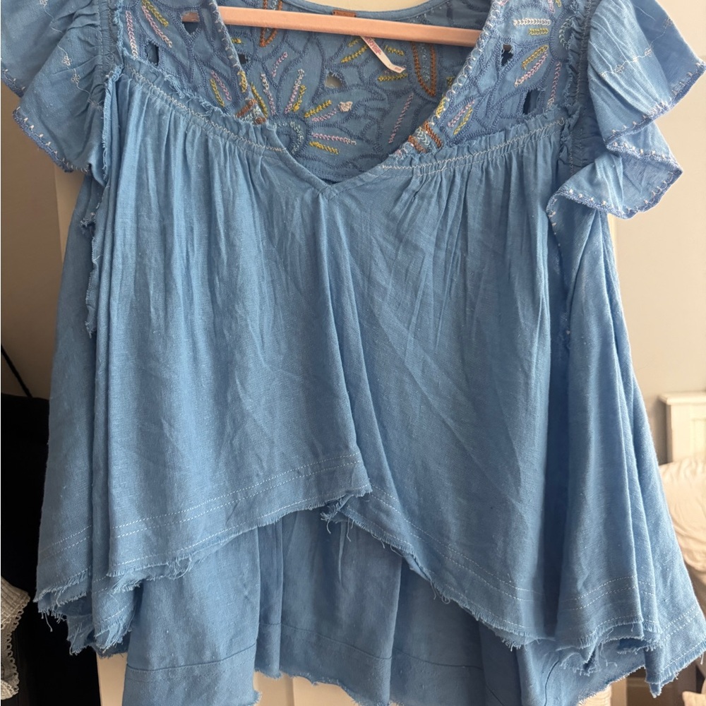 Blue Lace Trim Women's Top